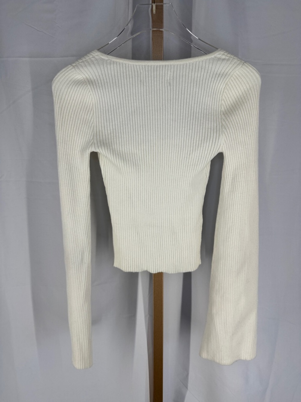 Hollister Square Neck Ribbed Bell Sleeve Babydoll Y2K Knit Top Sweater XS Cream - Picture 9 of 10